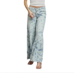 Urban Outfitters BDG Floral pattern wide leg blue jeans sz 26 NWT